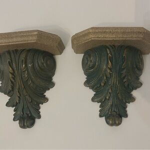 Vintage Home Interiors Decorative Wall Shelves with Leaf Design-1977